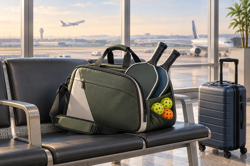 Illustration de l'article « Prendre l'avion avec son sac de pickleball : règles et dimensions »